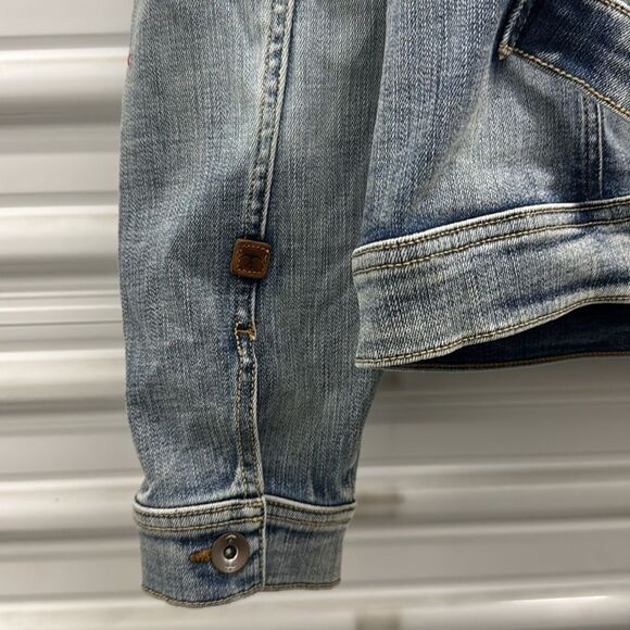 Serra Denim Jacket Puff sleeve Buckle on the back NWT - Picture 6 of 8